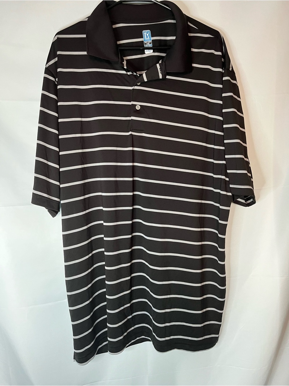 PGA Tour Black Polo with Grey  Horizontal Stripes